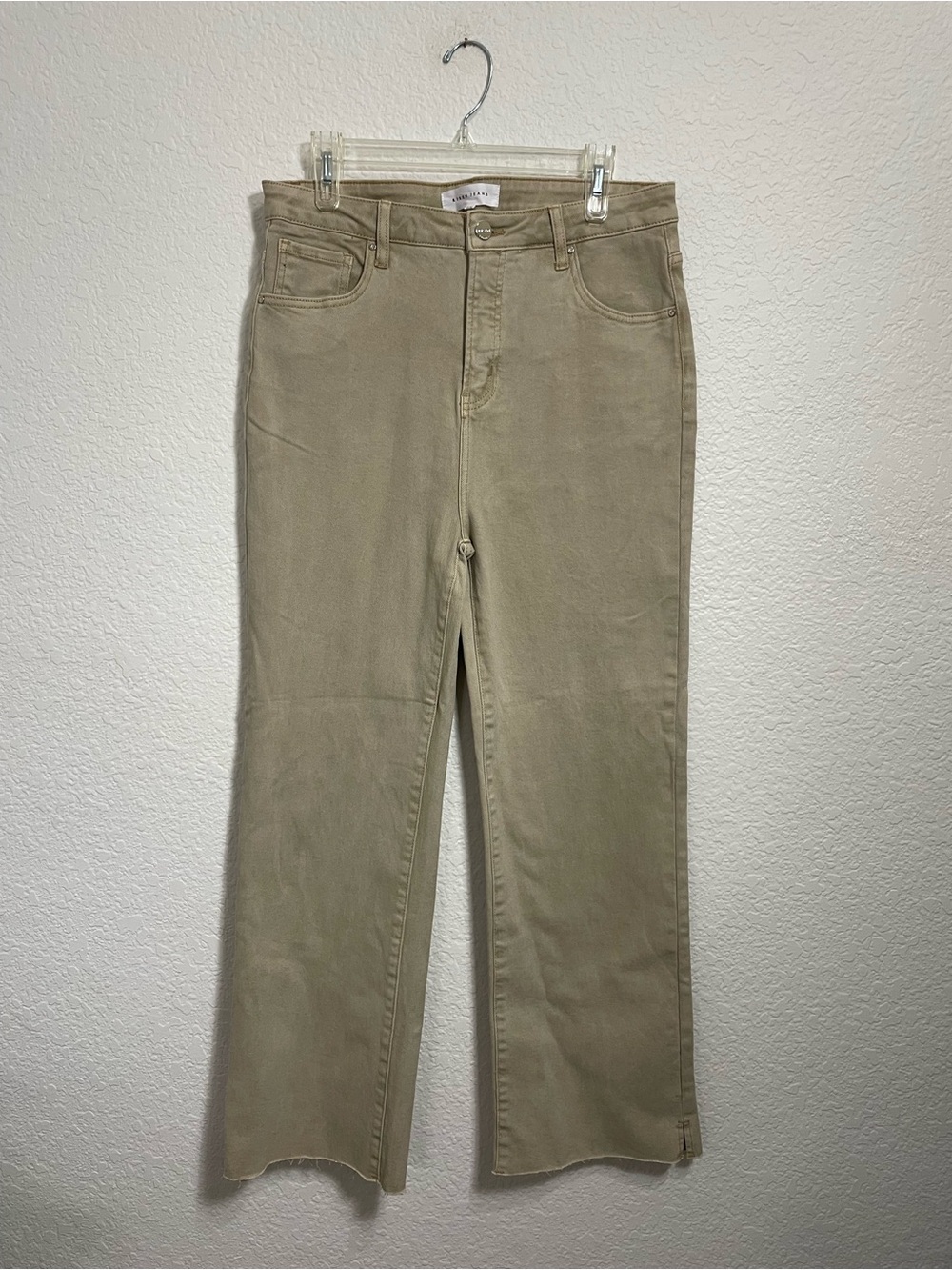 Risen Tyla Nadine High Rise Raw Hem Straight Leg Jeans Beige 15/32